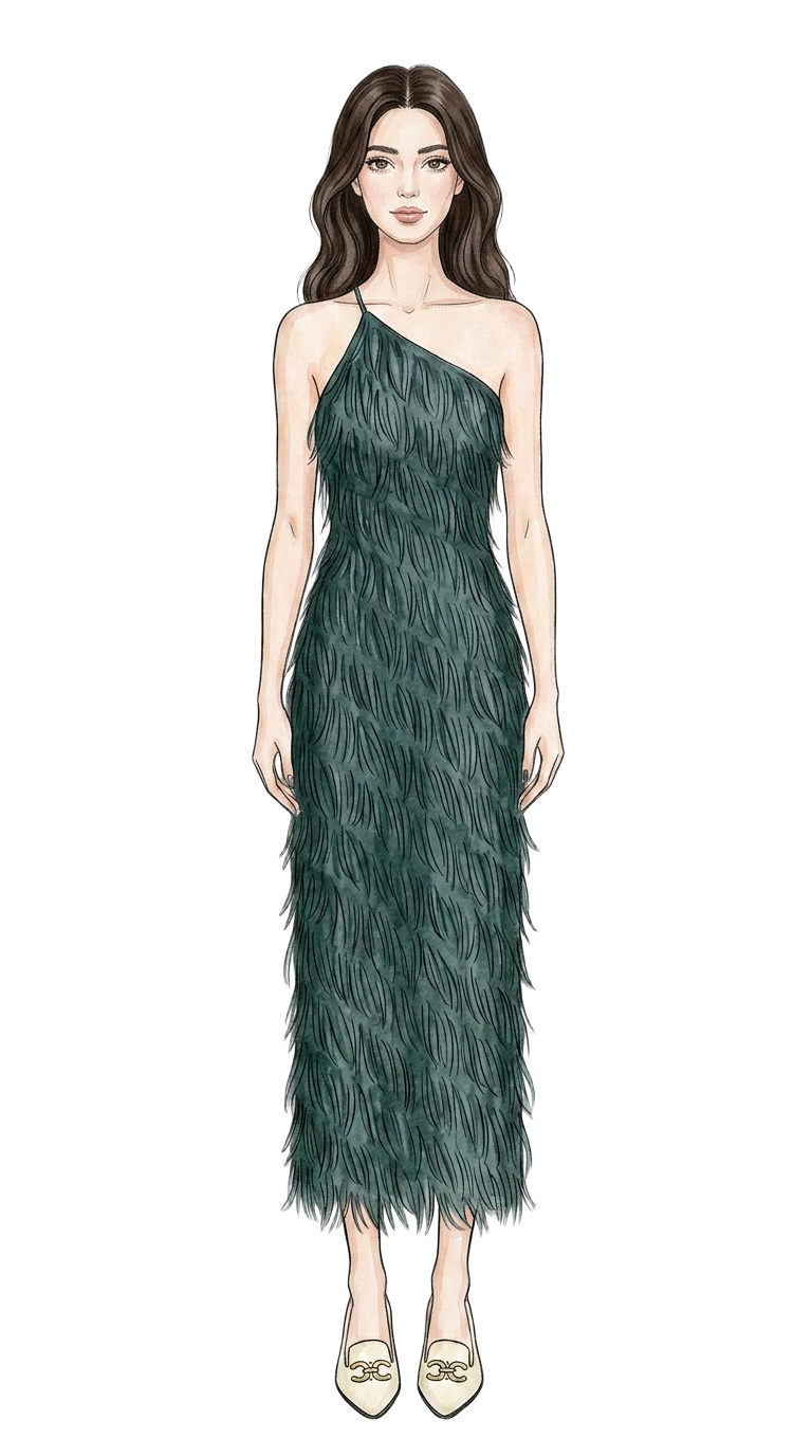 Teal Fringe Gown